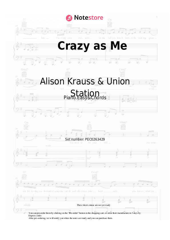 Crazy as Me - Alison Krauss & Union Station Sheet Music Easy and Chords - Piano.Easy&Chords