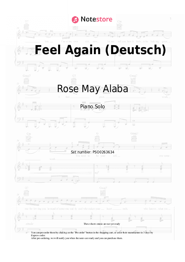 Feel Again (Deutsch) - Rose May Alaba Piano Sheet Music - Piano.Solo