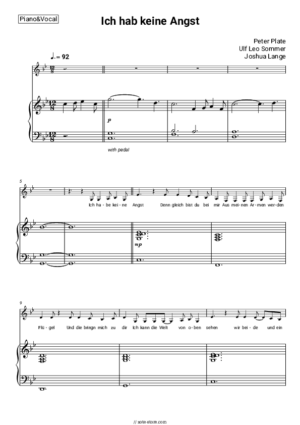 Ich habe keine Angst (Romeo & Julia - Liebe ist alles) - Peter Plate, Ulf Leo Sommer, Joshua Lange Piano Sheet Music with the Voice part - Piano&Vocal