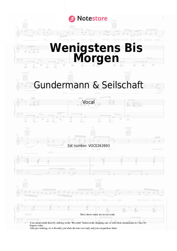 Wenigstens Bis Morgen - Gundermann & Seilschaft Vocal Sheet Music - Vocal