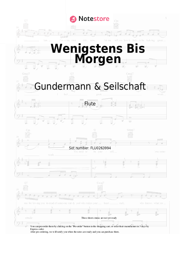 Wenigstens Bis Morgen - Gundermann & Seilschaft Flute Sheet Music - Flute