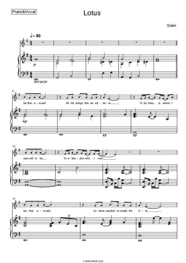 Lotus - Soen Piano Sheet Music with the Voice part - Piano&Vocal