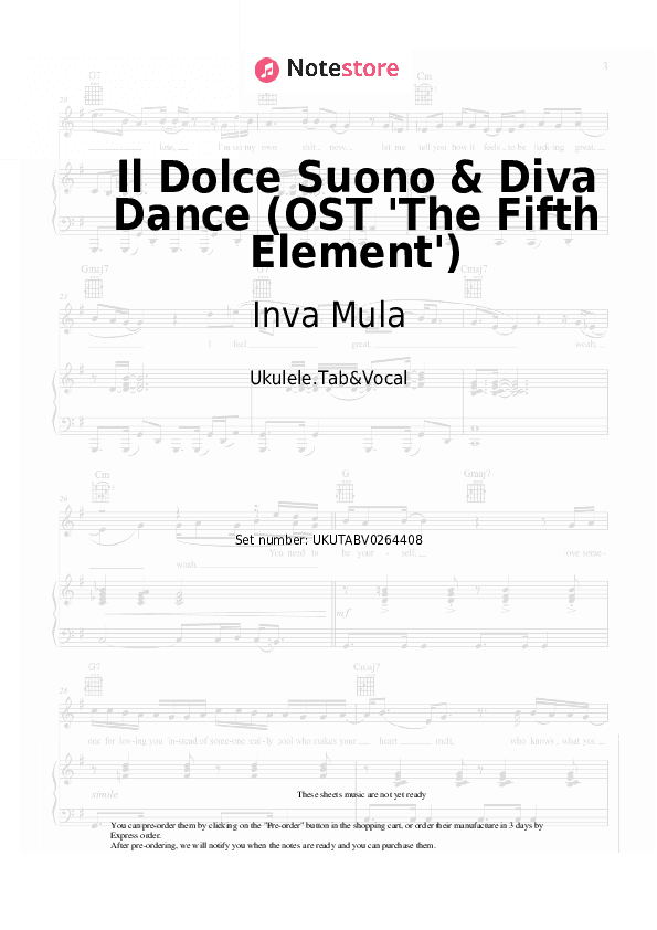 Il Dolce Suono & Diva Dance (OST 'The Fifth Element') - Inva Mula, Eric Serra Sheet Music - Ukulele.Tab&Vocal