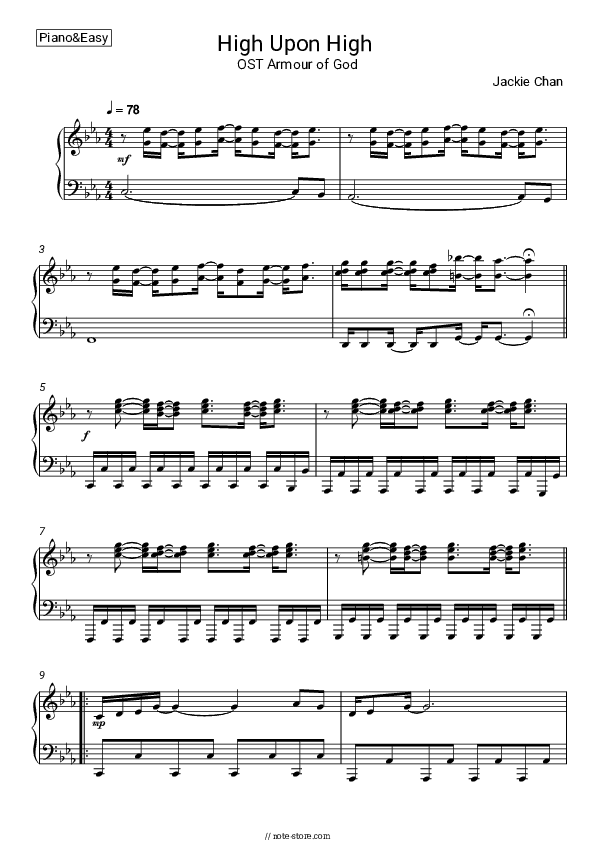 High Upon High (OST Armour of God) - Jackie Chan Piano Sheet Music Easy - Piano.Easy