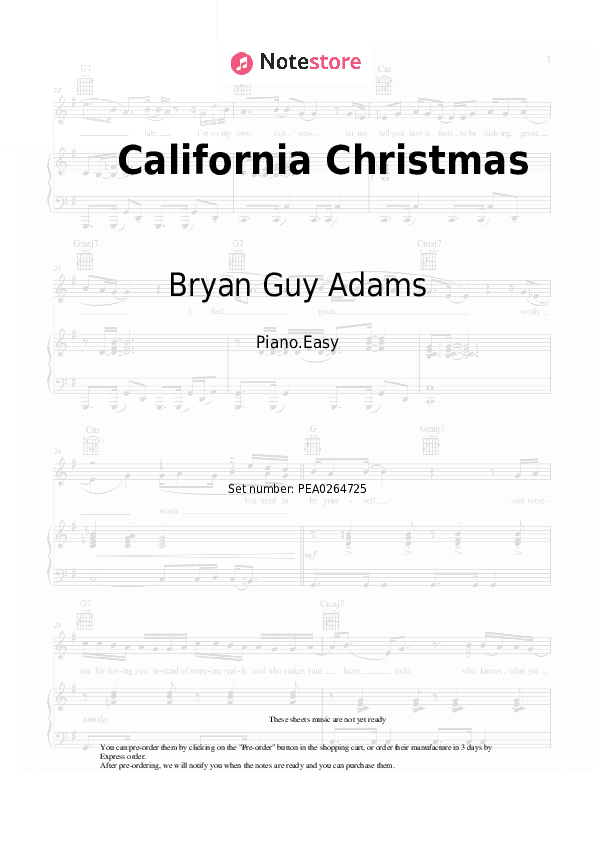 California Christmas - Bryan Guy Adams, Alan Doyle, Alessia Cara, The Sheepdogs Piano Sheet Music Easy - Piano.Easy