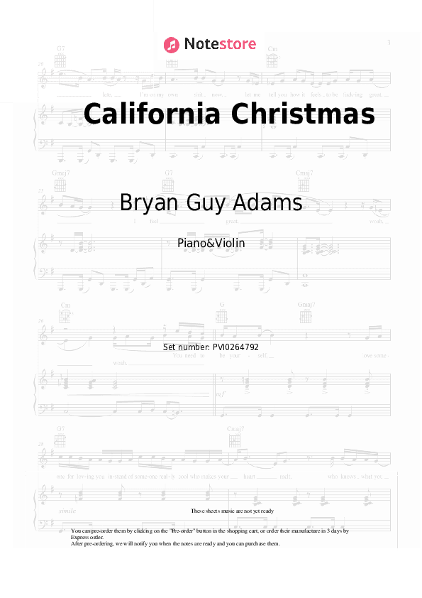 California Christmas - Bryan Guy Adams, Alan Doyle, Alessia Cara, The Sheepdogs Piano Sheet Music and Violin - Piano&Violin