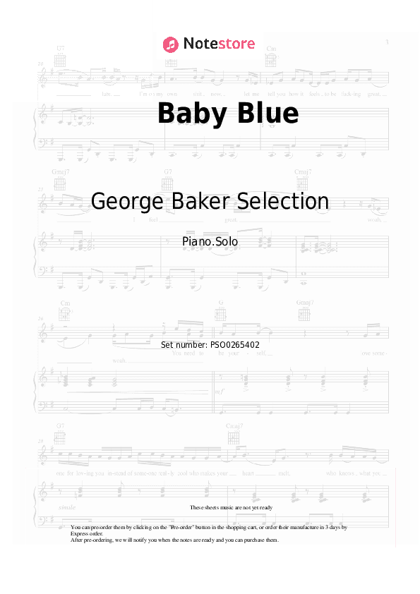 Baby Blue - George Baker Selection Piano Sheet Music - Piano.Solo