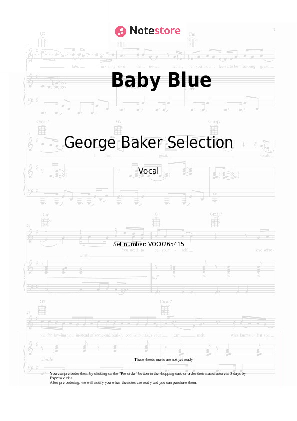 Baby Blue - George Baker Selection Vocal Sheet Music - Vocal