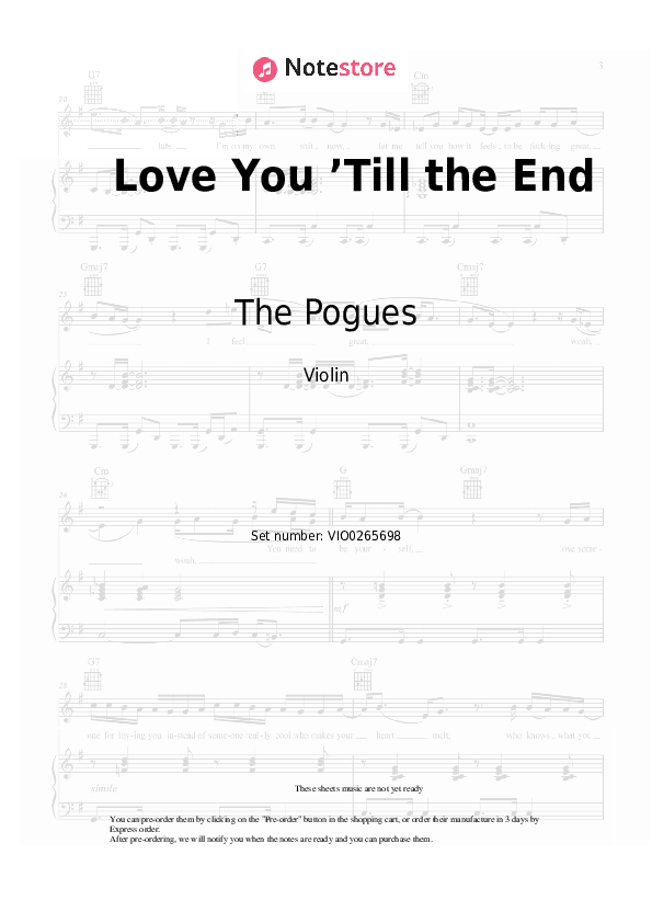 Love You ’Till the End - The Pogues Violin Sheet Music - Violin