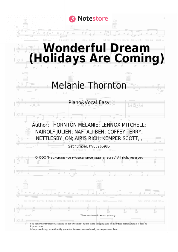 Wonderful Dream (Holidays Are Coming) - Melanie Thornton Piano Sheet Music Easy and Vocal - Piano&Vocal.Easy