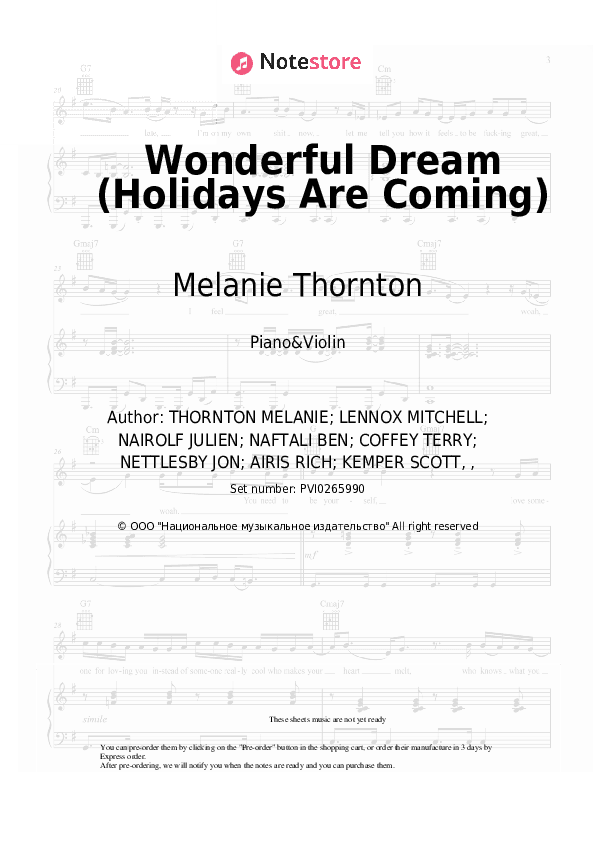 Wonderful Dream (Holidays Are Coming) - Melanie Thornton Piano Sheet Music and Violin - Piano&Violin