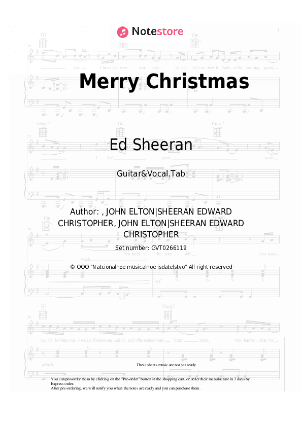 Merry Christmas - Ed Sheeran, Elton John Chords and Voice - Guitar&Vocal.Tab