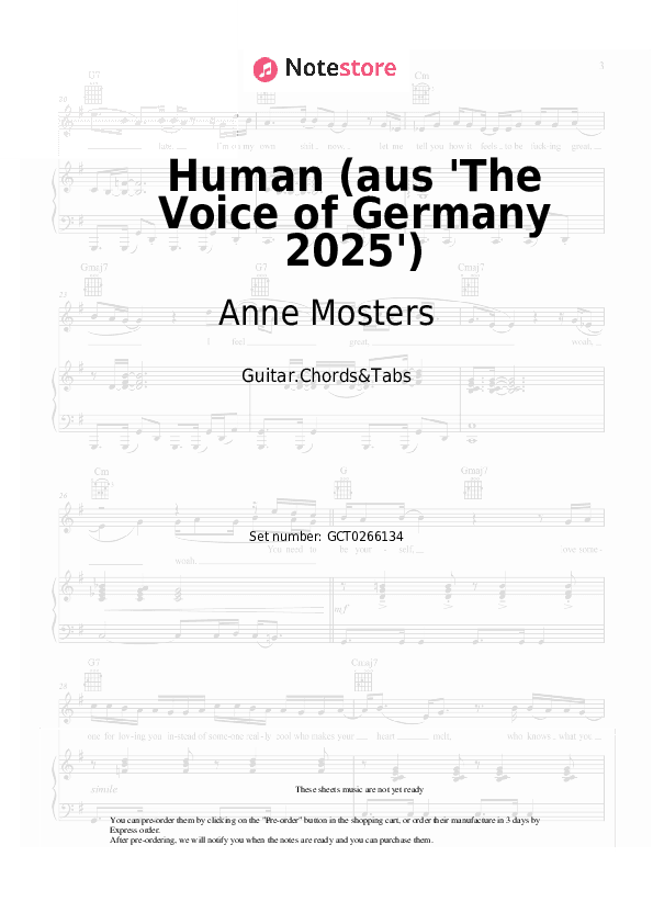 Human (aus 'The Voice of Germany 2025') - Anne Mosters Chords and Tabs - Guitar.Chords&Tabs
