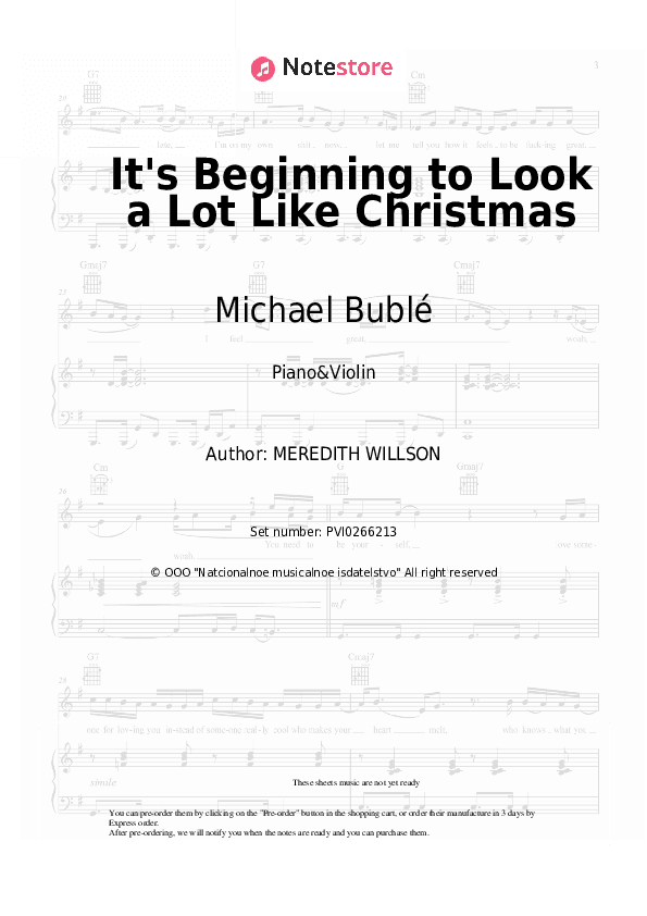 It's Beginning to Look a Lot Like Christmas - Michael Bublé Piano Sheet Music and Violin - Piano&Violin