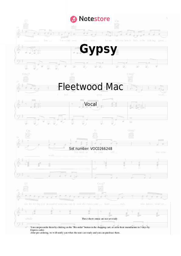 Gypsy - Fleetwood Mac Vocal Sheet Music - Vocal