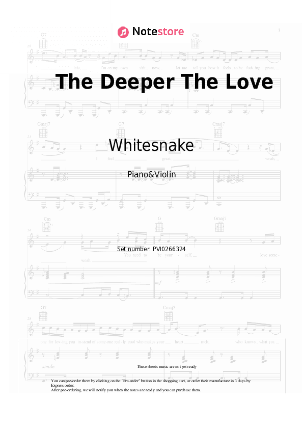 The Deeper The Love - Whitesnake Piano Sheet Music and Violin - Piano&Violin