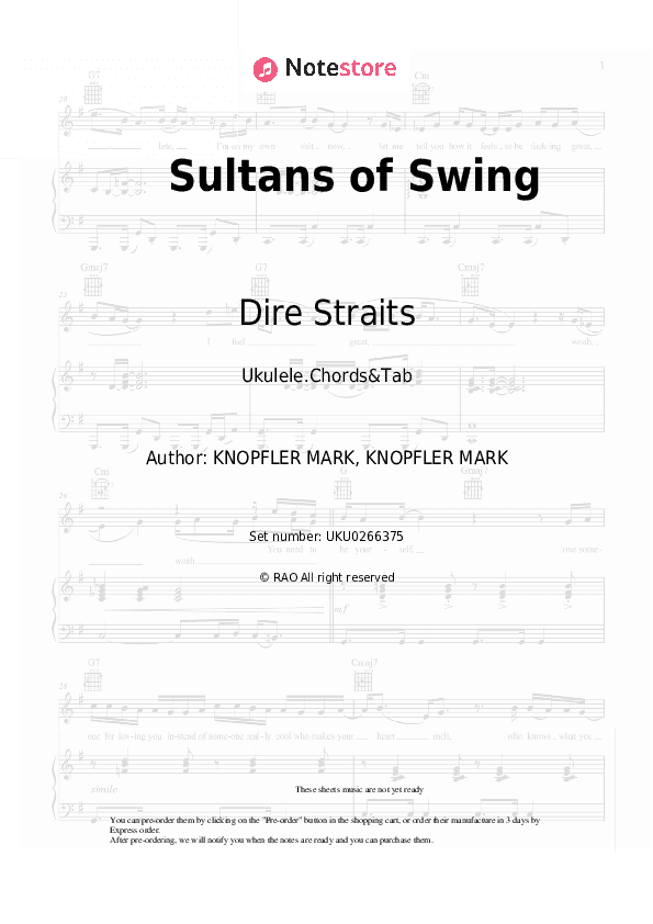 Sultans of Swing - Dire Straits Ukulele Sheet Music - Ukulele.Chords&Tab