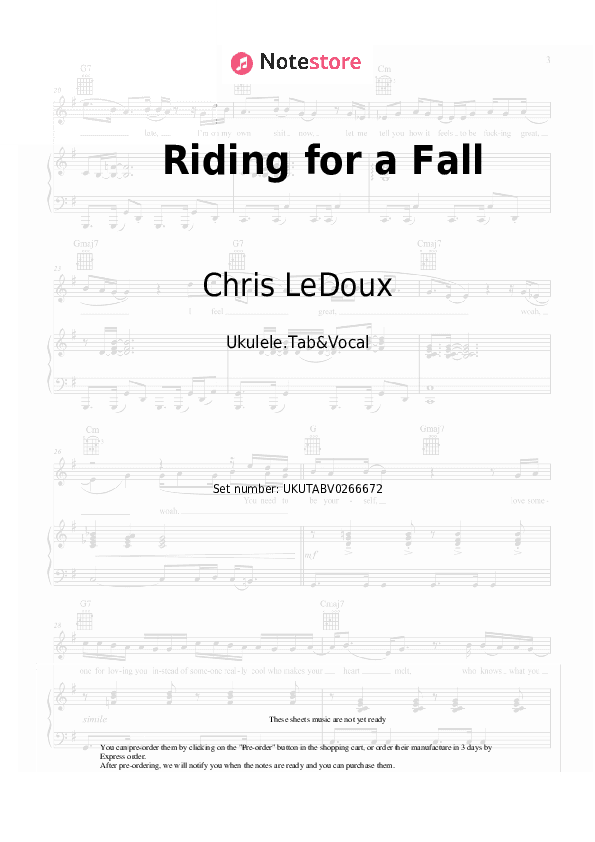 Riding for a Fall - Chris LeDoux Sheet Music - Ukulele.Tab&Vocal