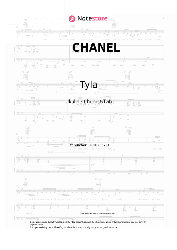 CHANEL - Tyla Ukulele Sheet Music - Ukulele.Chords&Tab