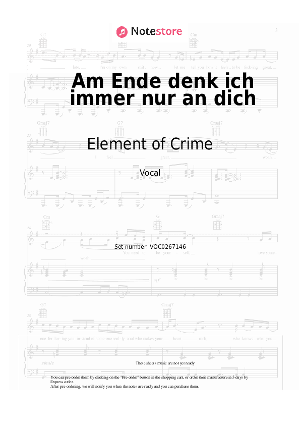 Am Ende denk ich immer nur an dich - Element of Crime Vocal Sheet Music - Vocal