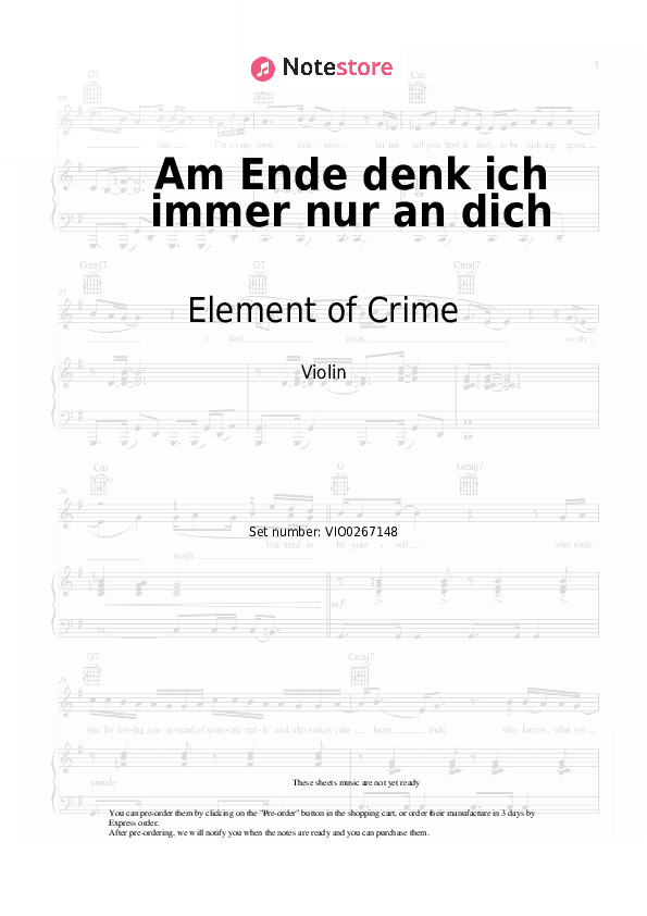 Am Ende denk ich immer nur an dich - Element of Crime Violin Sheet Music - Violin