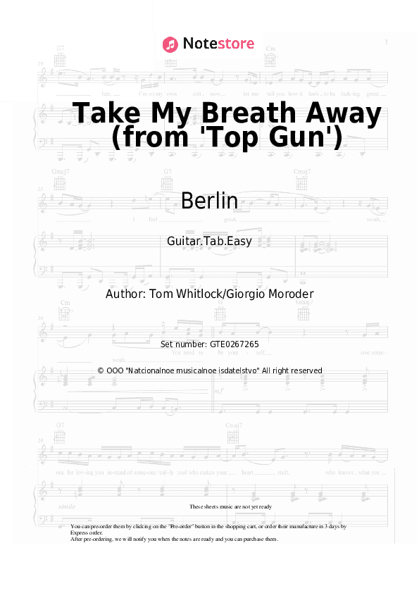 Take My Breath Away (from 'Top Gun') - Berlin Tabs Easy - Guitar.Tab.Easy