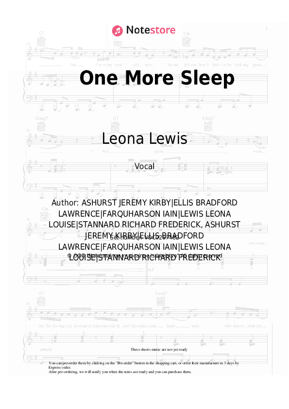 One More Sleep - Leona Lewis Vocal Sheet Music - Vocal