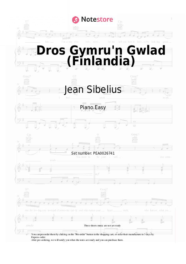 Dros Gymru'n Gwlad (Finlandia) - Jean Sibelius Piano Sheet Music Easy - Piano.Easy