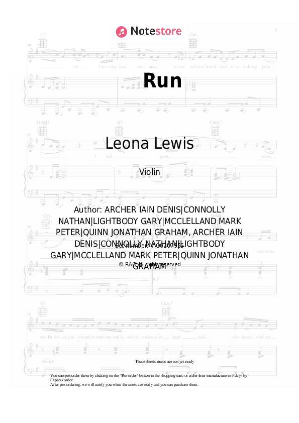 Run - Leona Lewis Violin Sheet Music - Violin