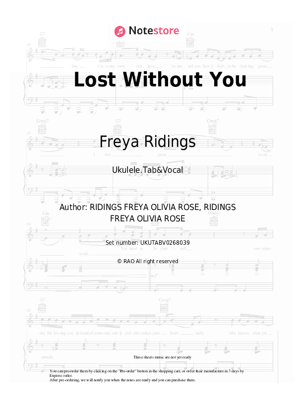 Lost Without You - Freya Ridings Sheet Music - Ukulele.Tab&Vocal