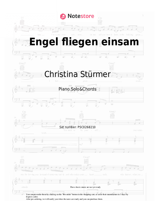 Engel fliegen einsam - Christina Stürmer Piano Sheet Music and Chords - Piano.Solo&Chords