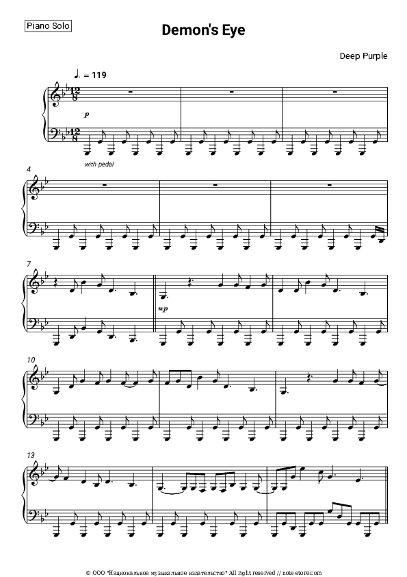 Demon's Eye - Deep Purple Piano Sheet Music - Piano.Solo