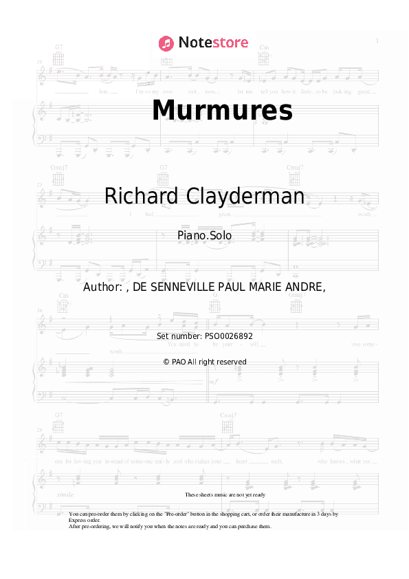 Murmures - Richard Clayderman Piano Sheet Music - Piano.Solo