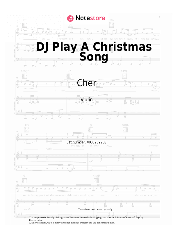 DJ Play A Christmas Song - Cher Violin Sheet Music - Violin