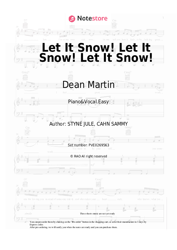 Let It Snow! Let It Snow! Let It Snow! - Dean Martin Piano Sheet Music Easy and Vocal - Piano&Vocal.Easy