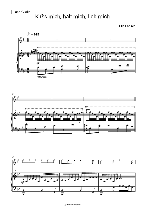 Kuss mich, halt mich, lieb mich - Ella Endlich Piano Sheet Music and Violin - Piano&Violin