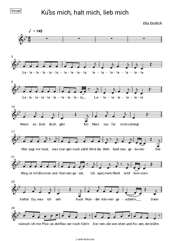 Kuss mich, halt mich, lieb mich - Ella Endlich Vocal Sheet Music - Vocal