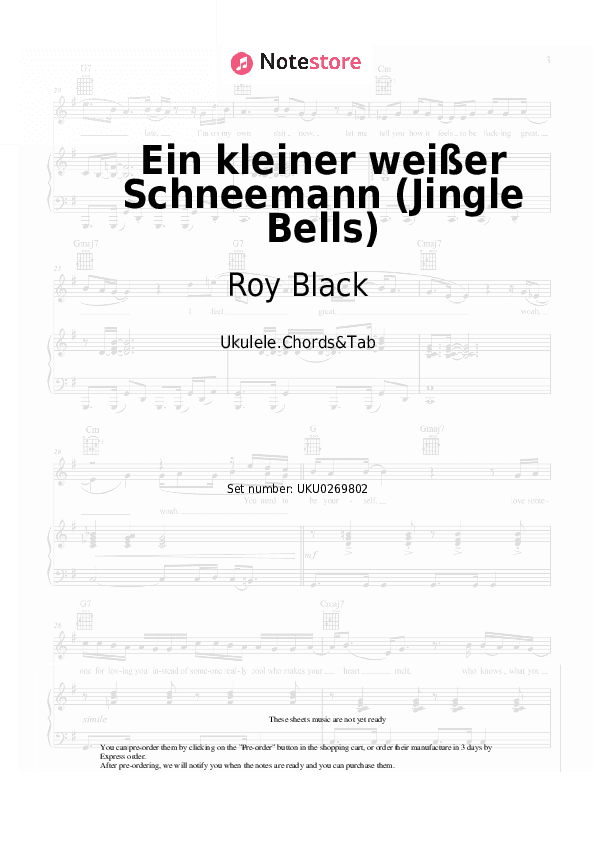 Ein kleiner weißer Schneemann (Jingle Bells) - Roy Black Ukulele Sheet Music - Ukulele.Chords&Tab