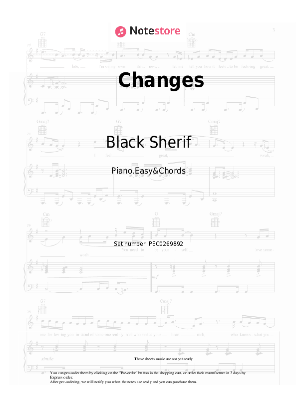 Changes - Black Sherif Sheet Music Easy and Chords - Piano.Easy&Chords