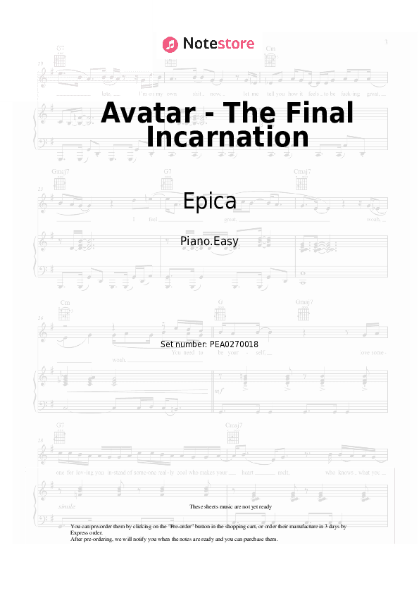 Avatar - The Final Incarnation - Epica Piano Sheet Music Easy - Piano.Easy