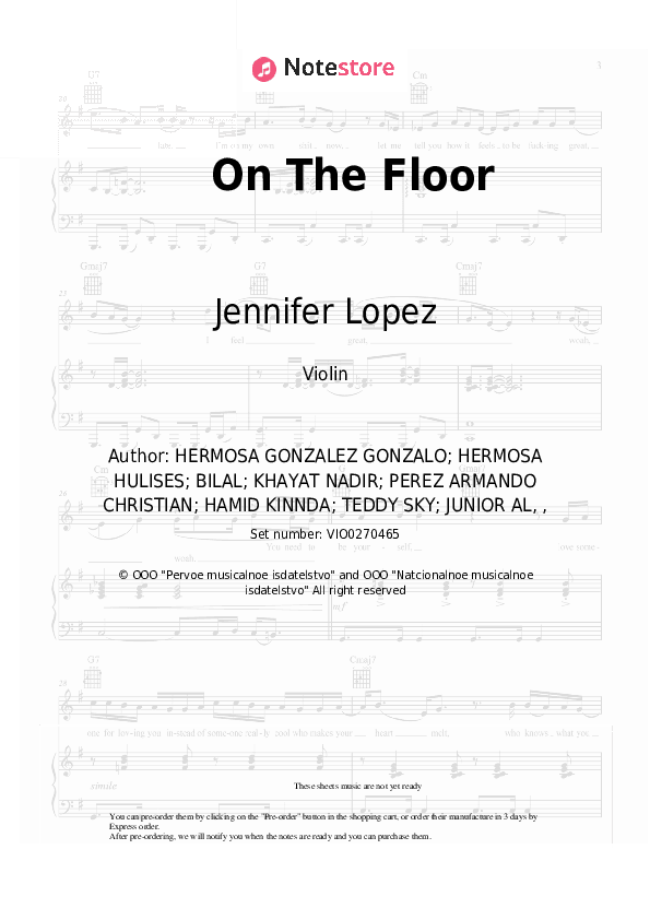 On The Floor - Jennifer Lopez, Pitbull Violin Sheet Music - Violin