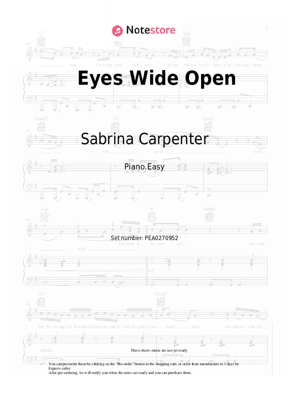 Eyes Wide Open - Sabrina Carpenter Piano Sheet Music Easy - Piano.Easy