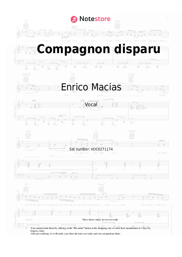Compagnon disparu - Enrico Macias Vocal Sheet Music - Vocal