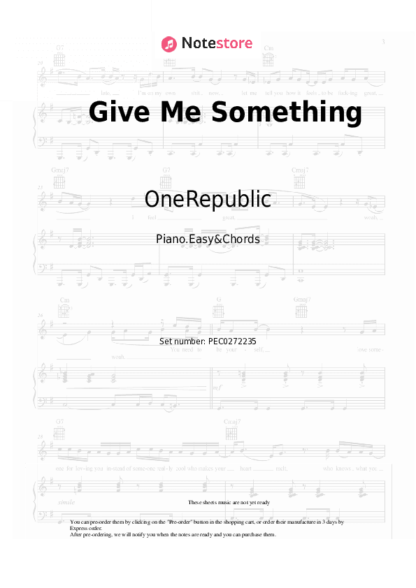 Give Me Something - OneRepublic Sheet Music Easy and Chords - Piano.Easy&Chords