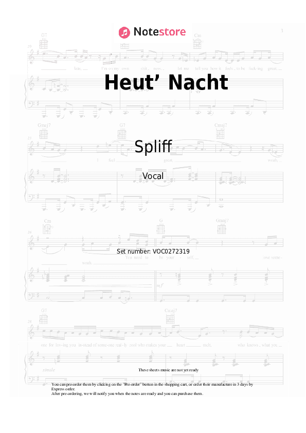 Heut’ Nacht - Spliff Vocal Sheet Music - Vocal