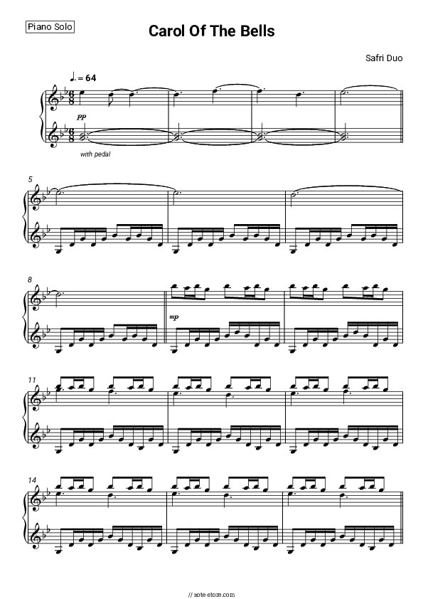 Carol Of The Bells - Safri Duo Piano Sheet Music - Piano.Solo