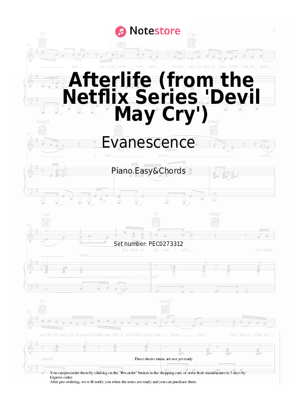 Afterlife (from the Netflix Series 'Devil May Cry') - Evanescence Sheet Music Easy and Chords - Piano.Easy&Chords