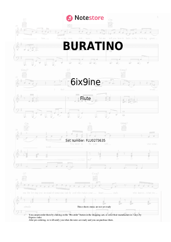 BURATINO - 6ix9ine, MARGO Flute Sheet Music - Flute