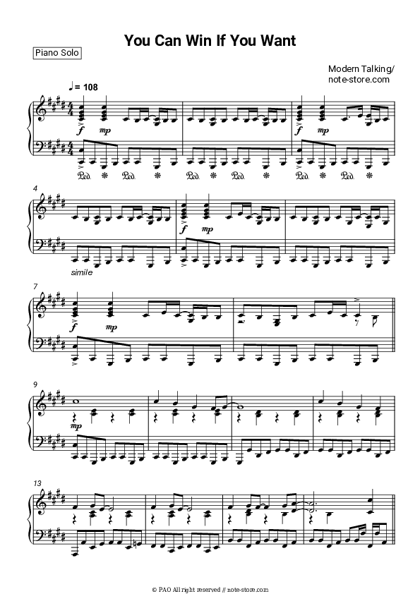 You Can Win If You Want - Modern Talking Piano Sheet Music - Piano.Solo