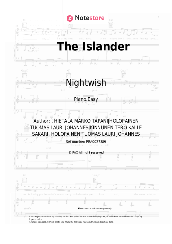 The Islander - Nightwish Piano Sheet Music Easy - Piano.Easy